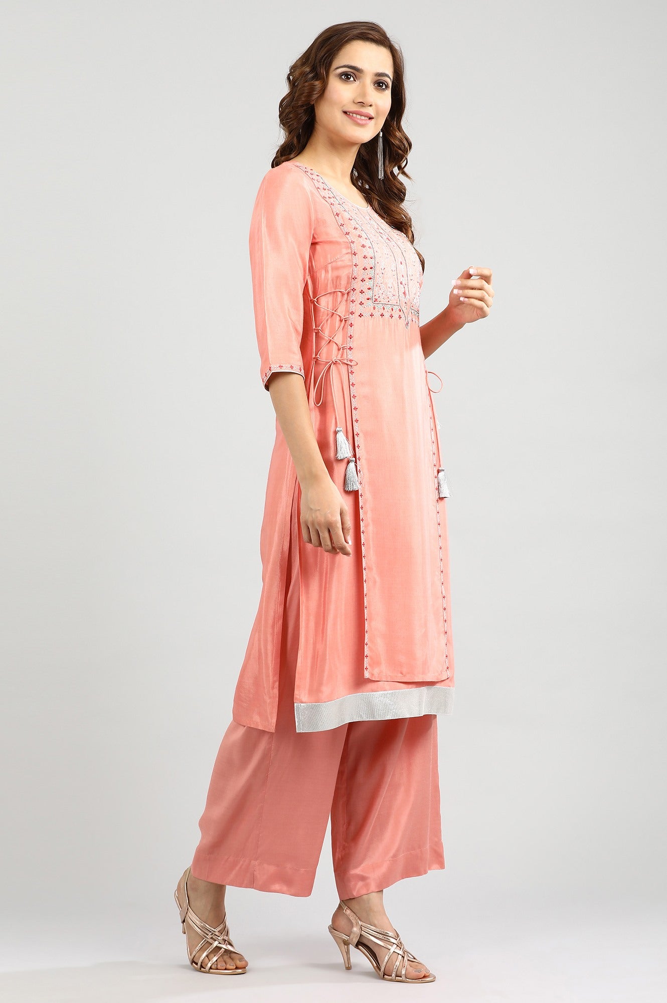 Coral Round Neck Embellished kurta Set