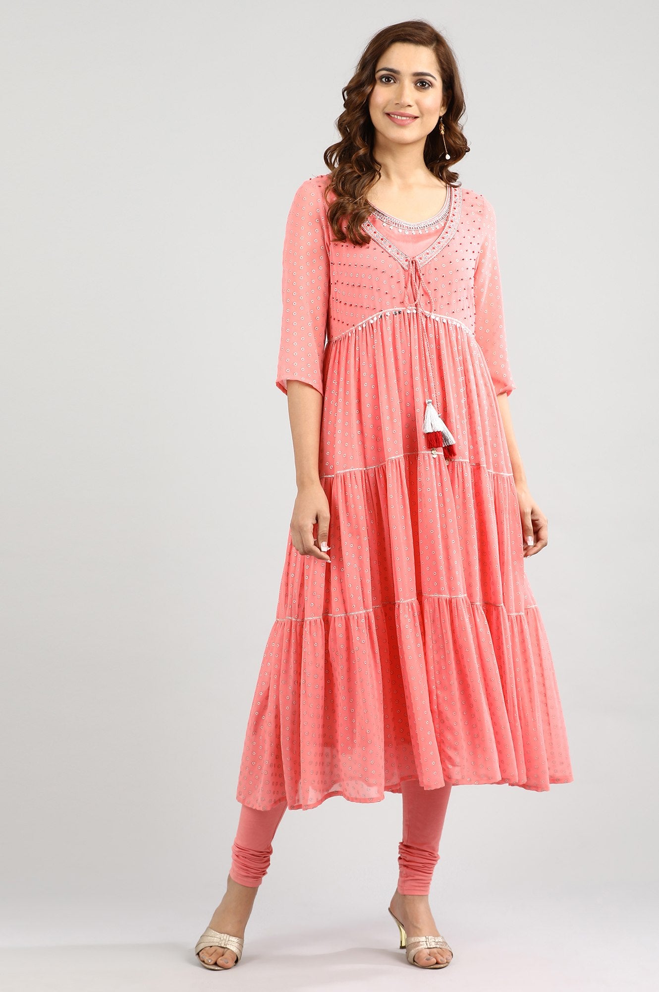 Pink Round Neck Printed kurta Set