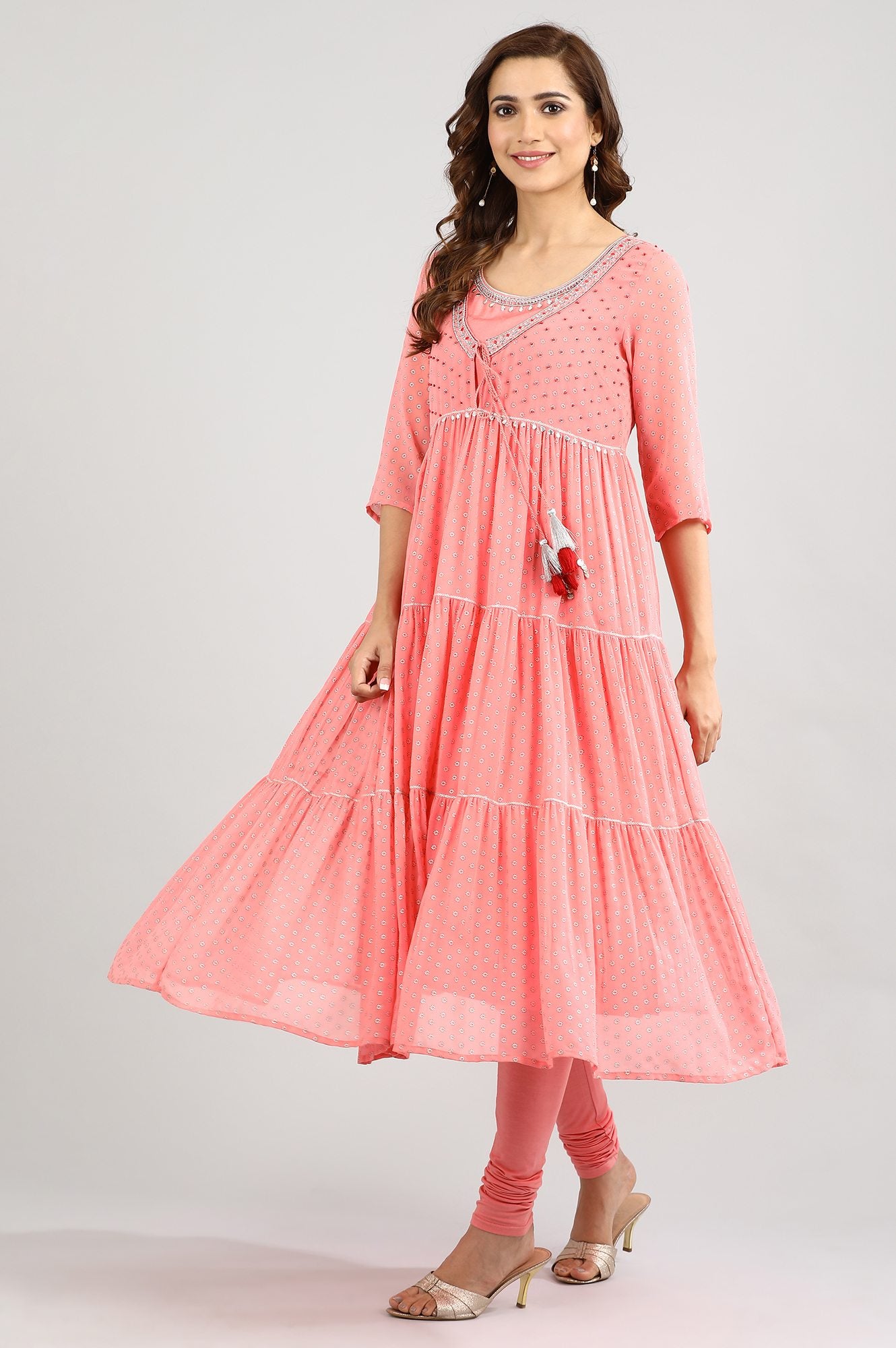 Pink Round Neck Printed kurta Set