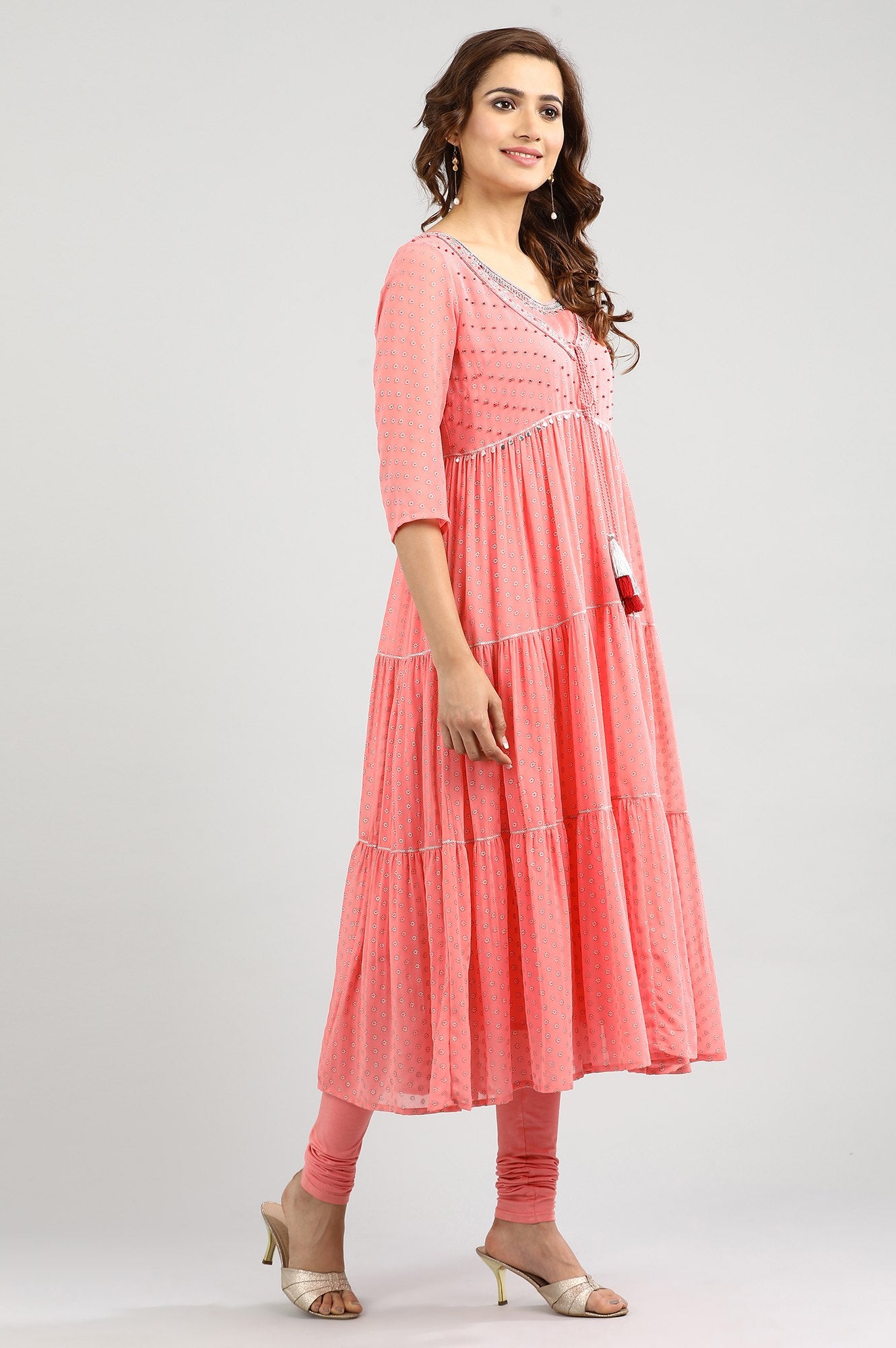 Pink Round Neck Printed kurta Set