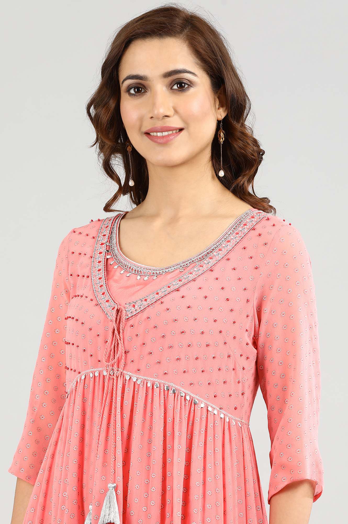 Pink Round Neck Printed kurta Set