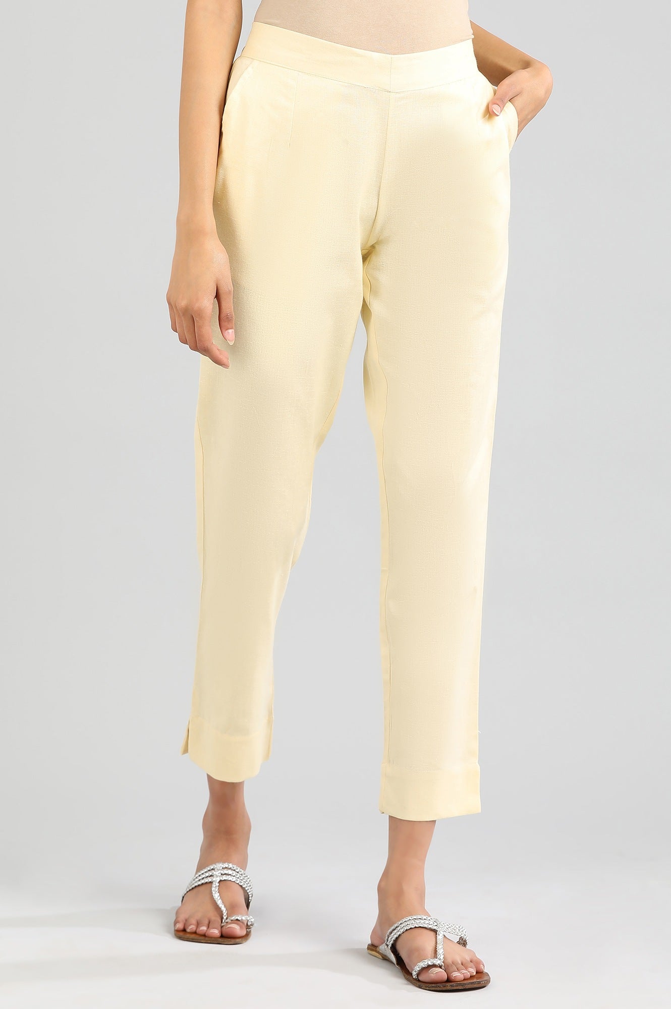 Beige Sequins A-line Kurta and Trouser Set