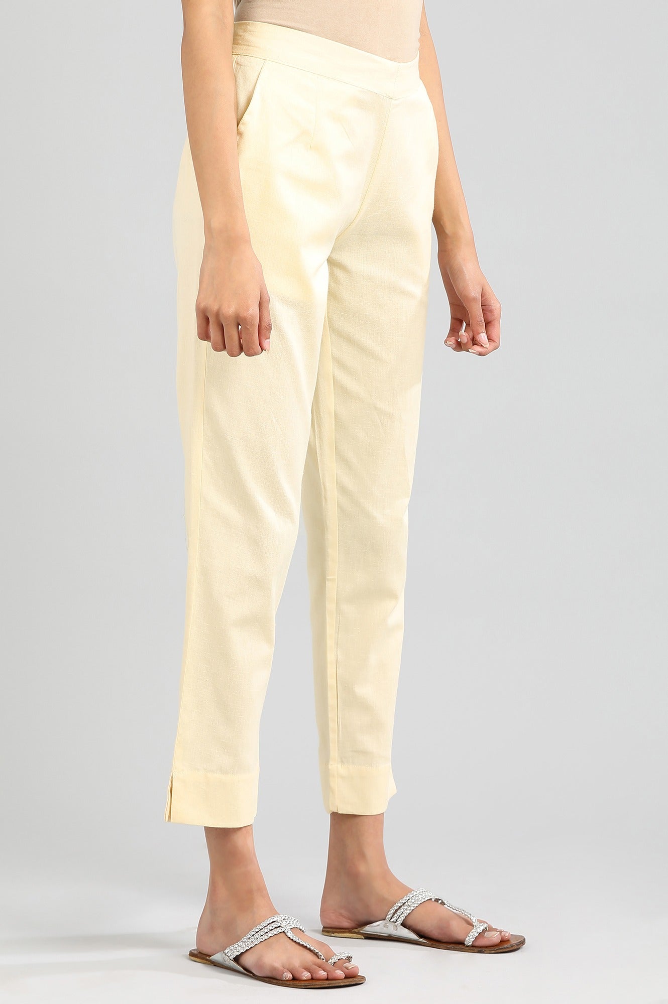 Beige Solid Trousers