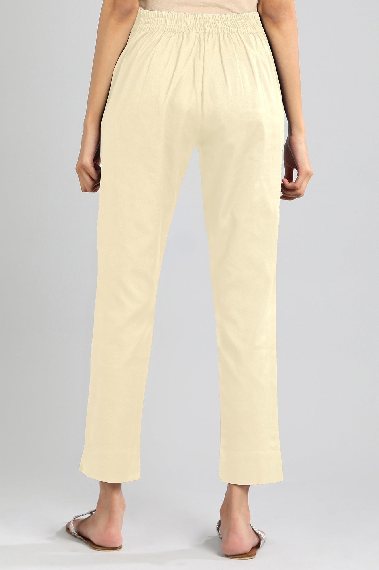 Beige Solid Trousers