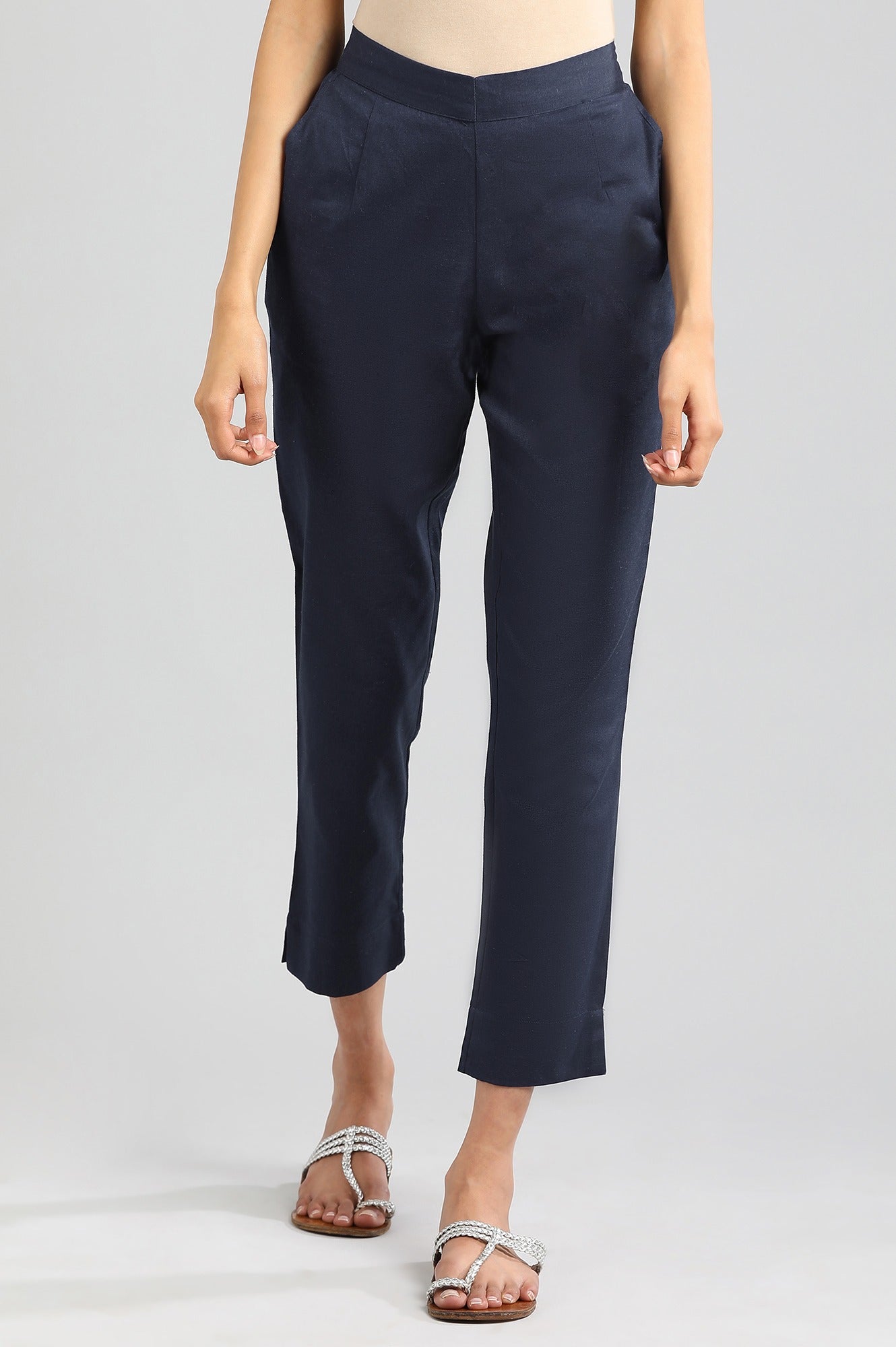 Blue Solid Trousers