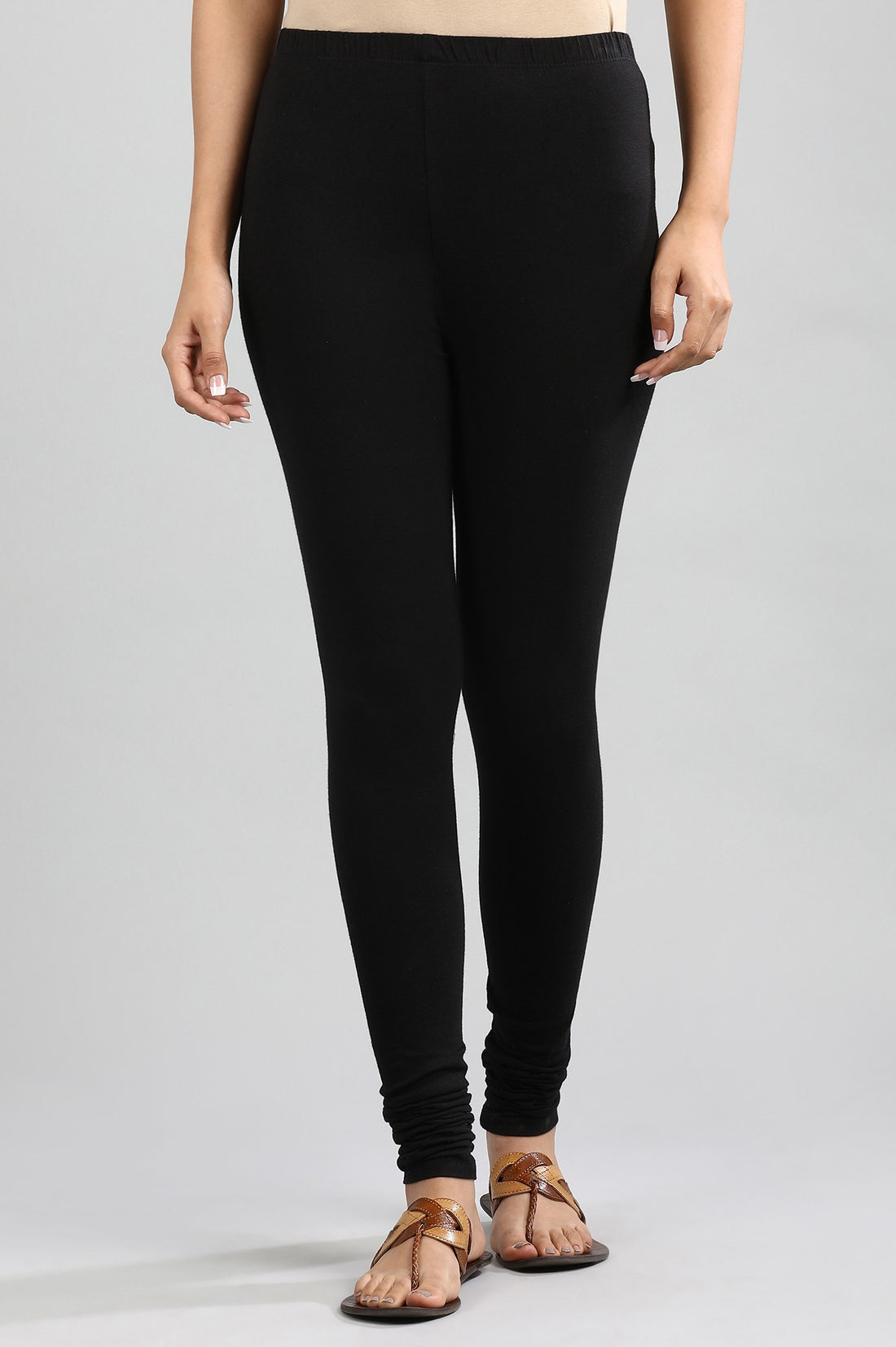 Black Solid Straight Cotton Churidar