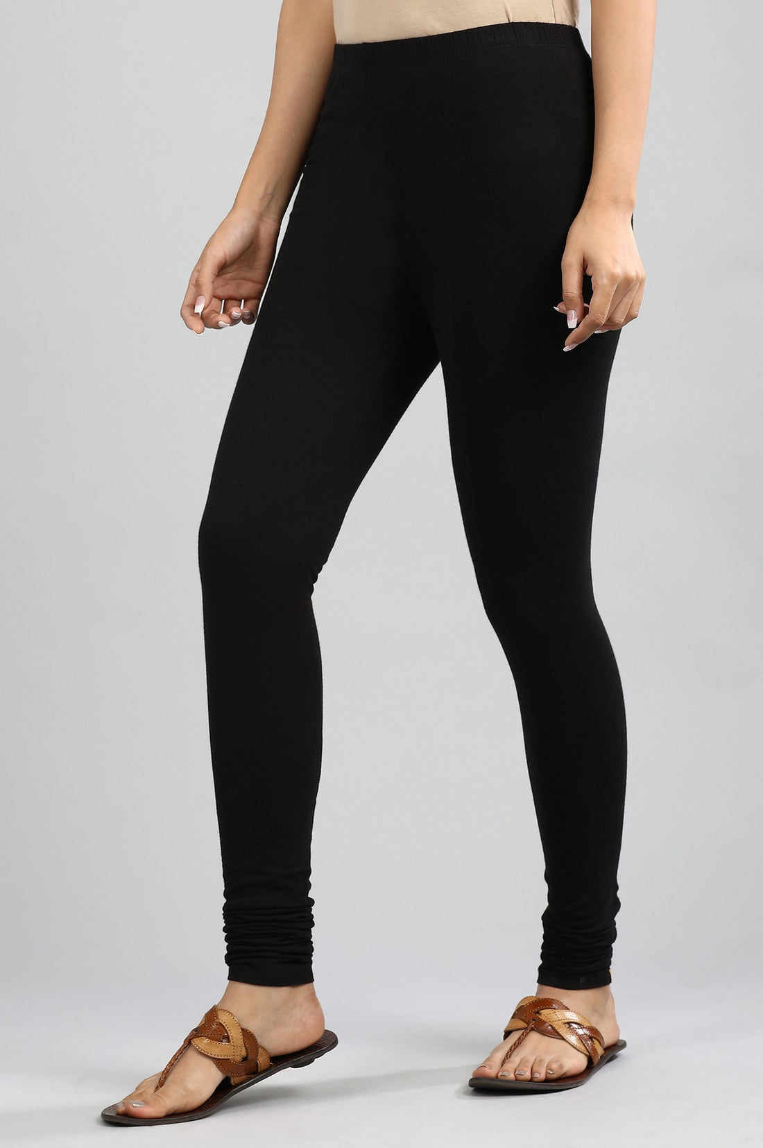 Black Solid Straight Cotton Churidar