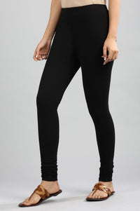 Black Solid Straight Cotton Churidar