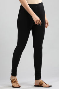 Black Solid Straight Cotton Churidar