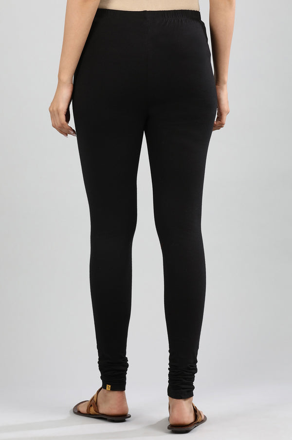 Black Solid Straight Cotton Churidar