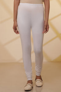 White Solid Slim Fit Cotton Churidar