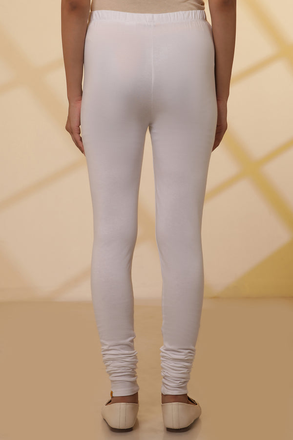 White Solid Slim Fit Cotton Churidar