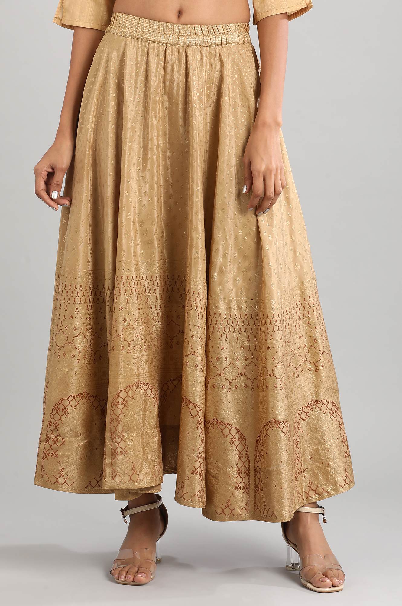 Gold Printed Flared Skirt