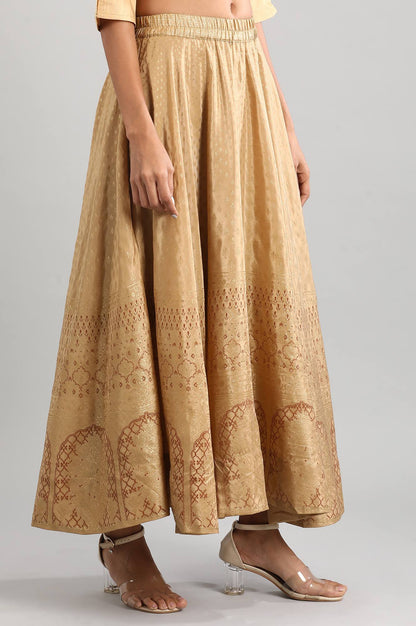 Gold Printed Flared Skirt