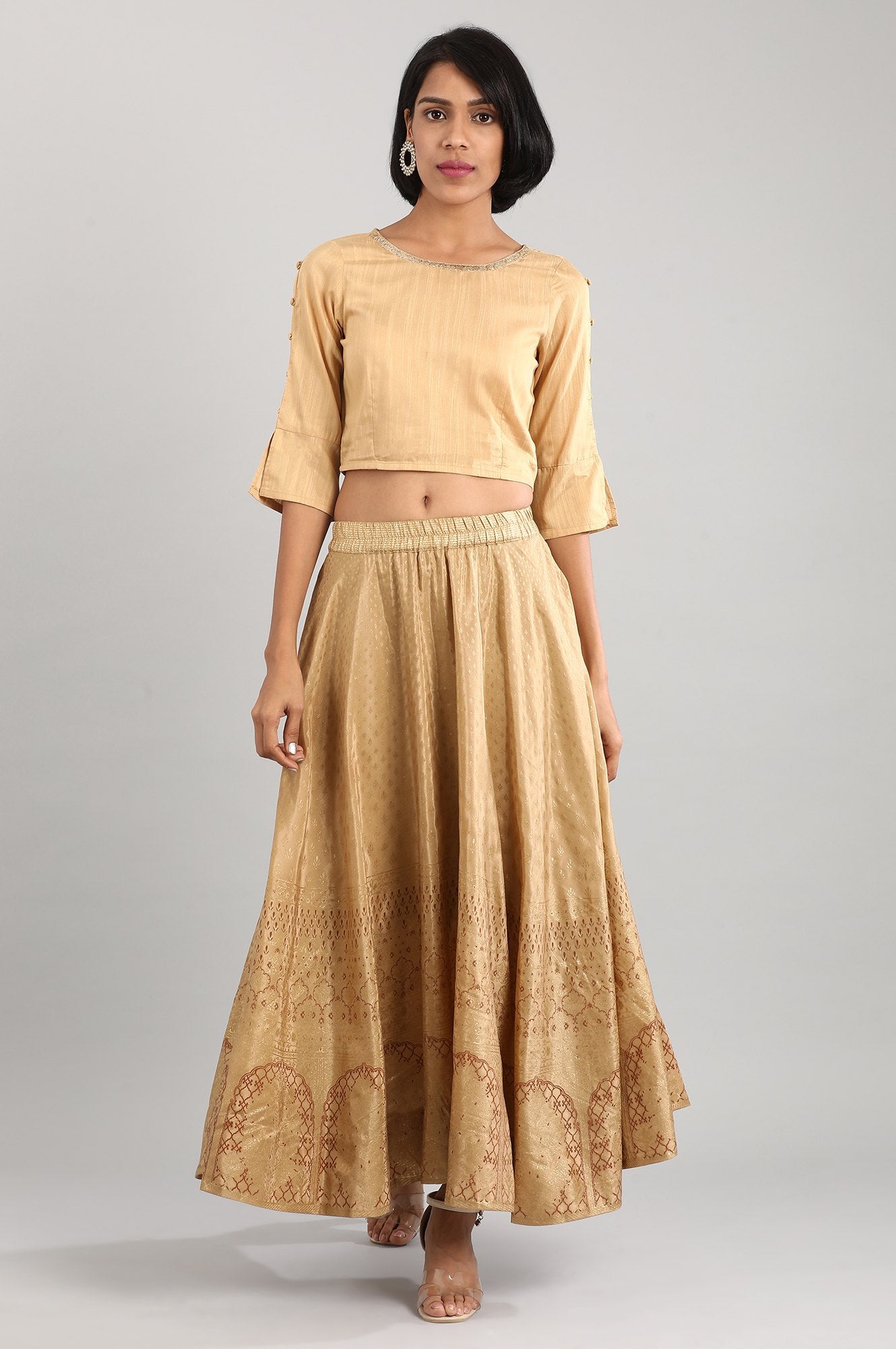 Gold Printed Flared Skirt