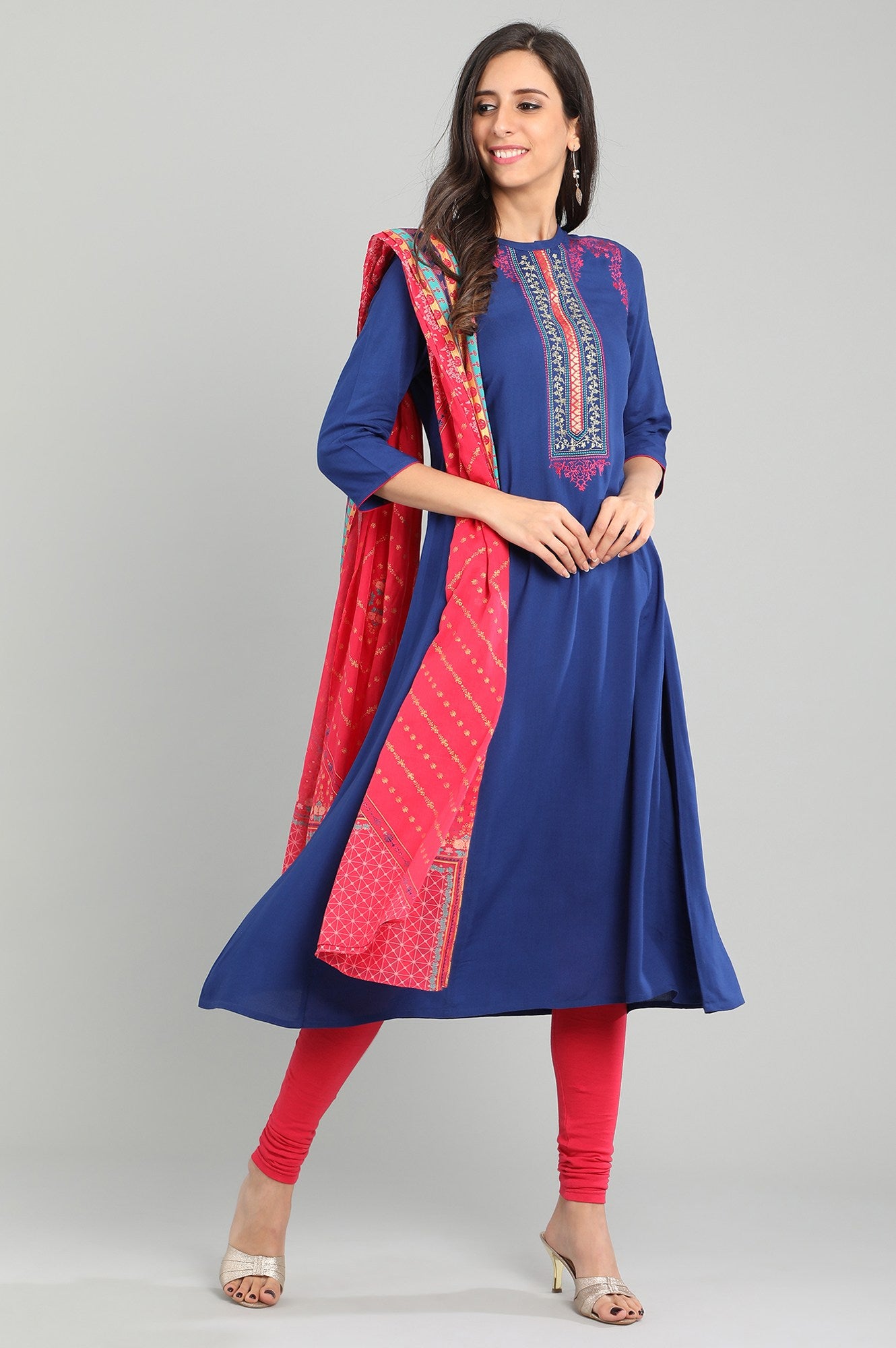 Blue Band Collar Solid kurta