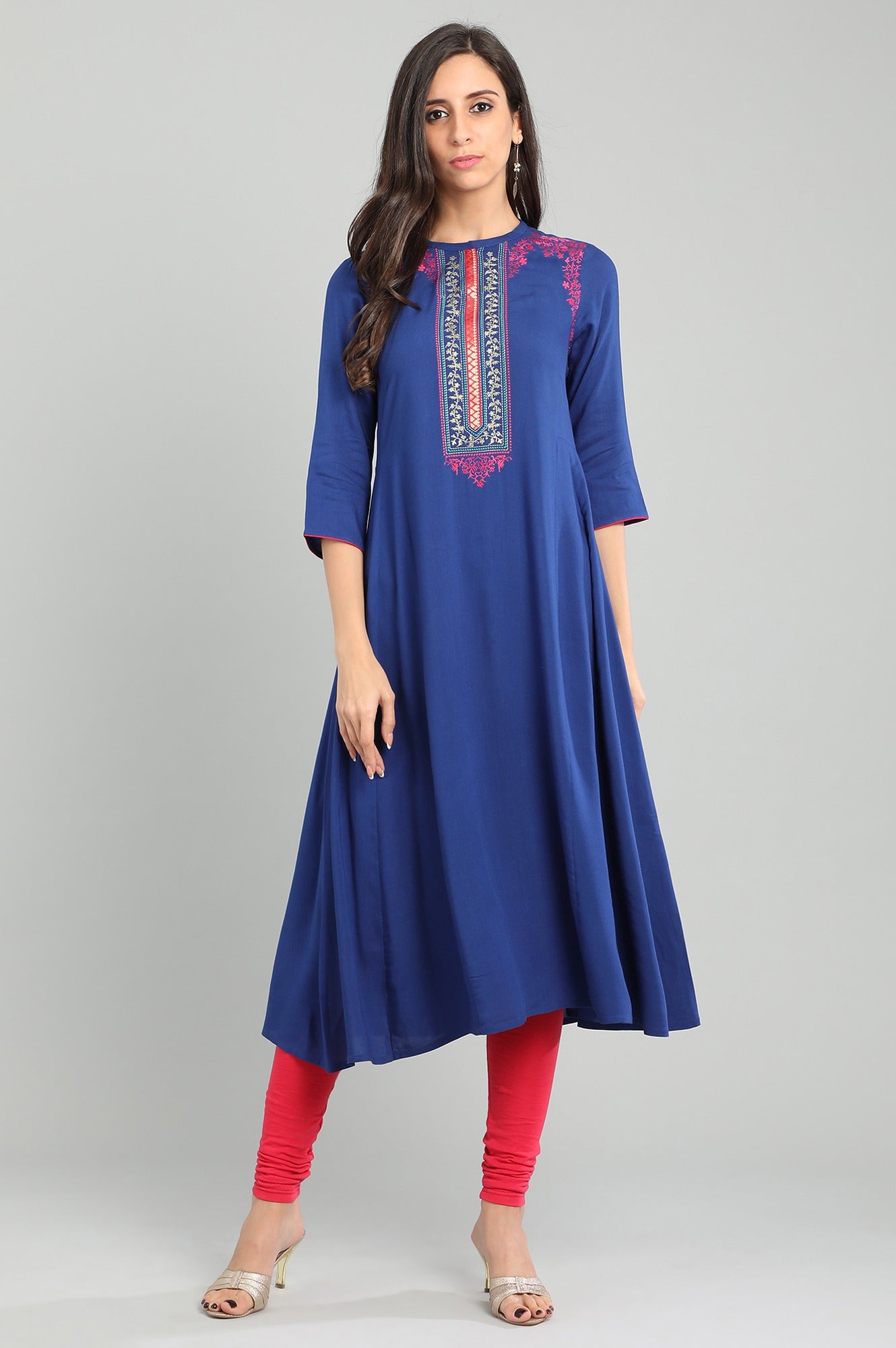 Blue Band Collar Solid kurta