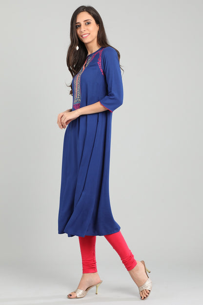 Blue Band Collar Solid kurta