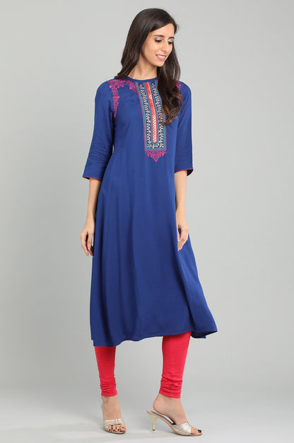 Blue Band Collar Solid kurta