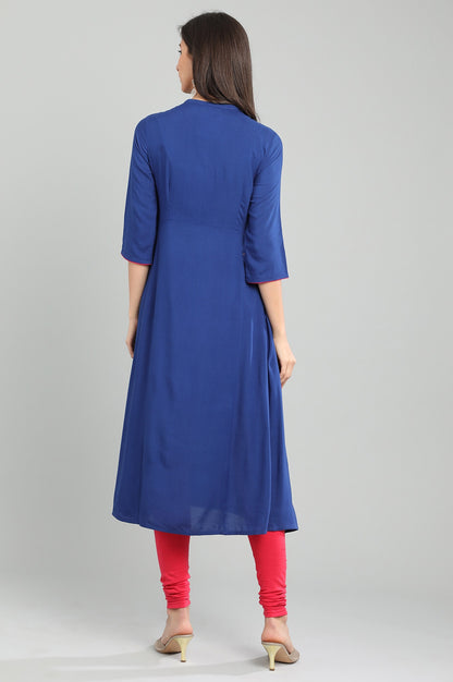 Blue Band Collar Solid kurta