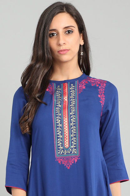 Blue Band Collar Solid kurta