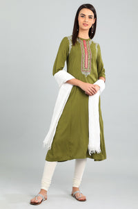 Green Band Collar Solid kurta