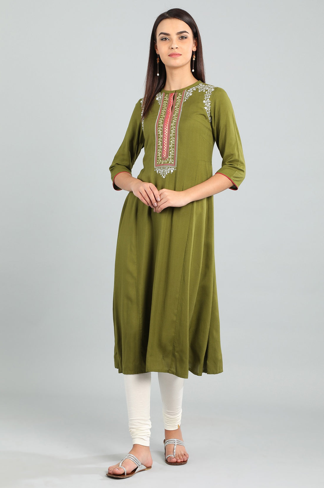 Green Band Collar Solid kurta