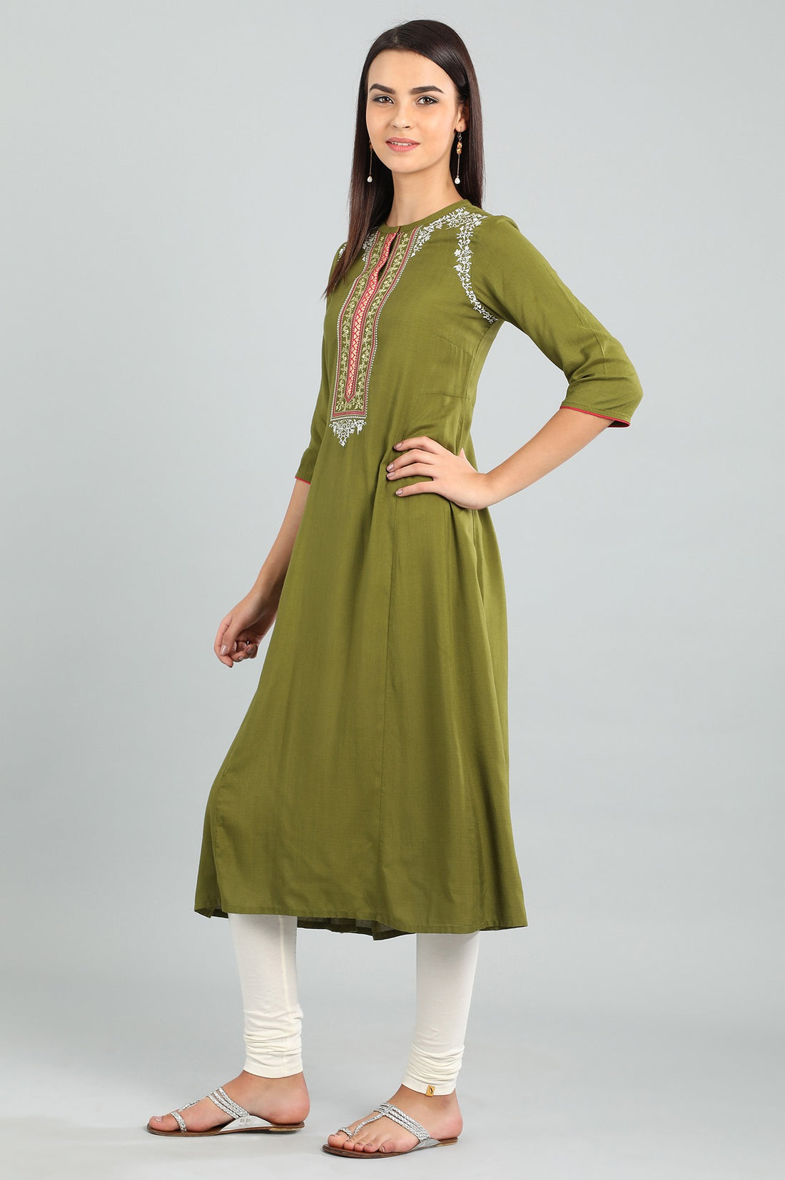 Green Band Collar Solid kurta