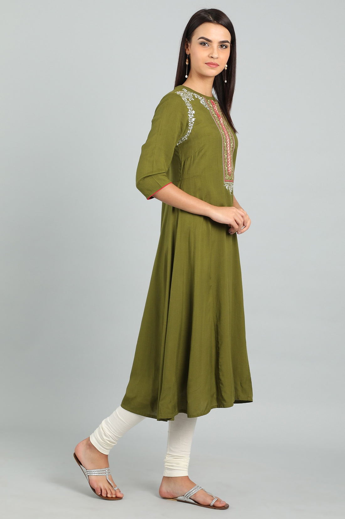 Green Band Collar Solid kurta