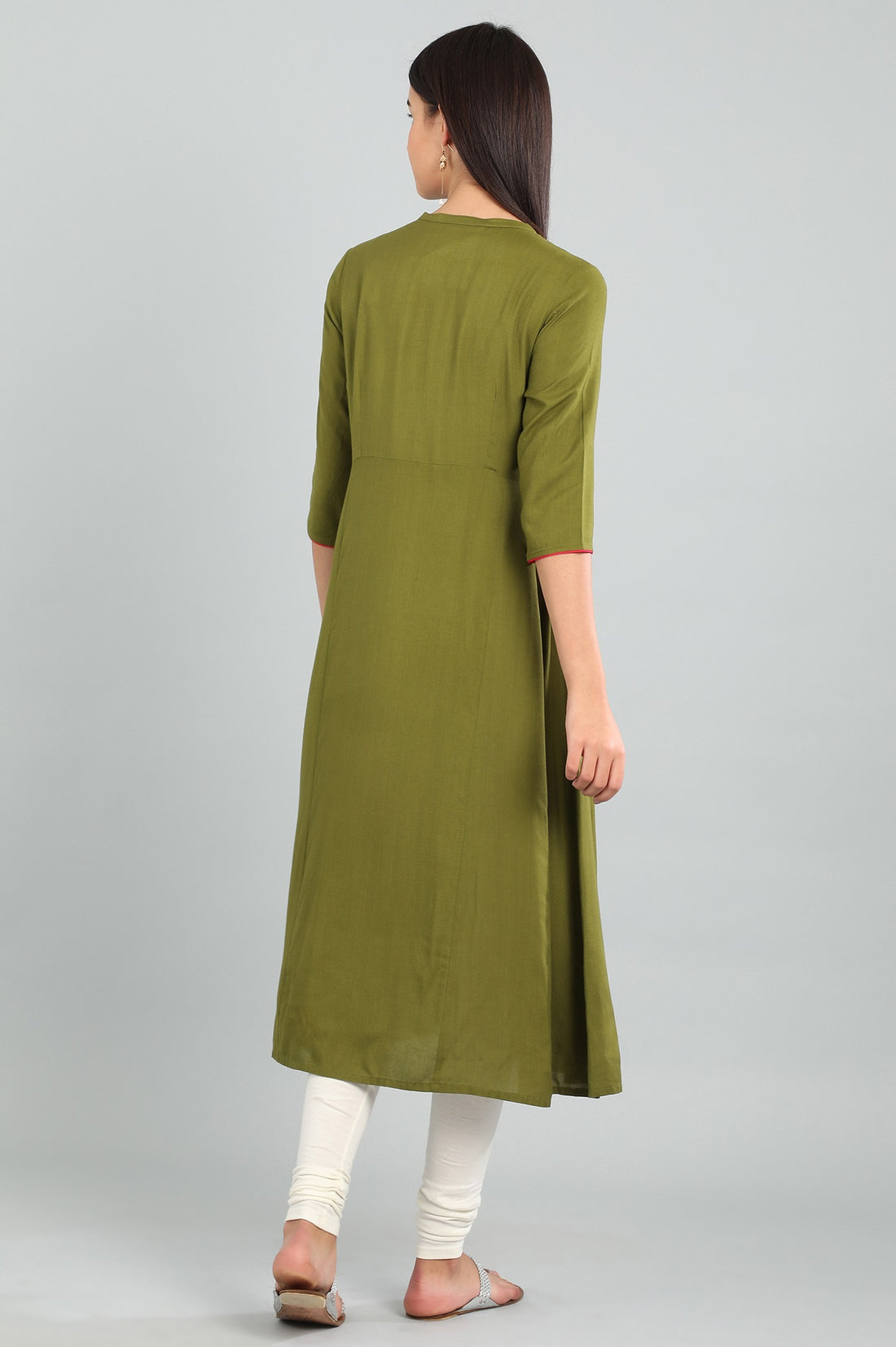 Green Band Collar Solid kurta
