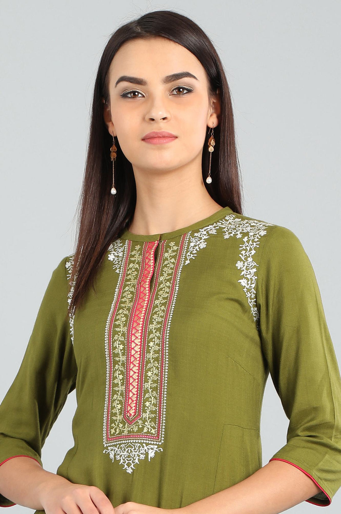 Green Band Collar Solid kurta