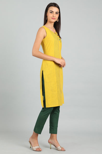 Yellow Round Neck Sleeveless kurta