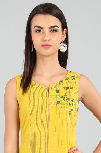 Yellow Round Neck Sleeveless kurta