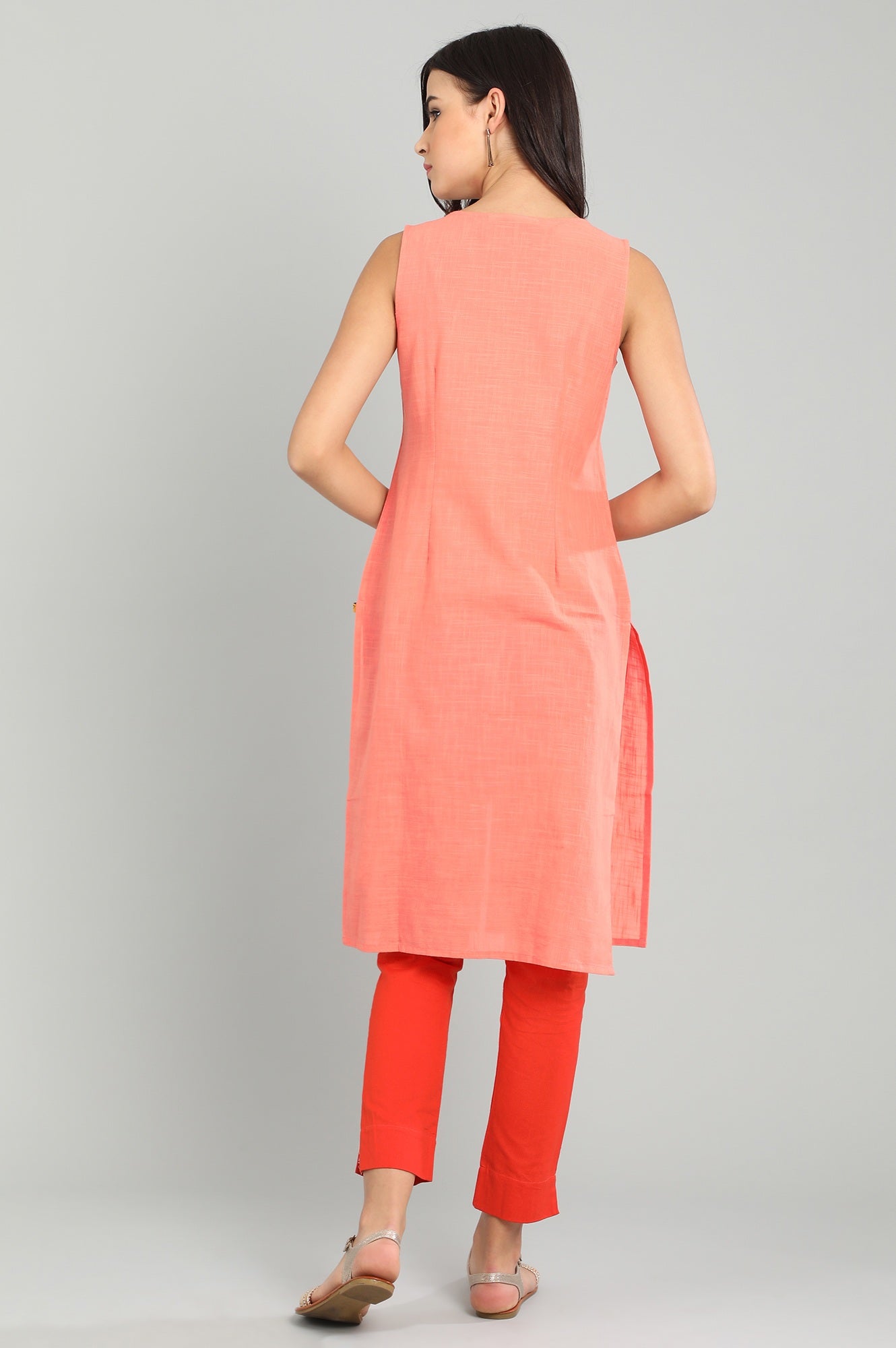 Orange Round Neck Sleeveless kurta