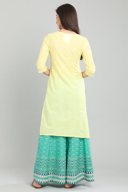 Yellow Round Neck Printed kurta