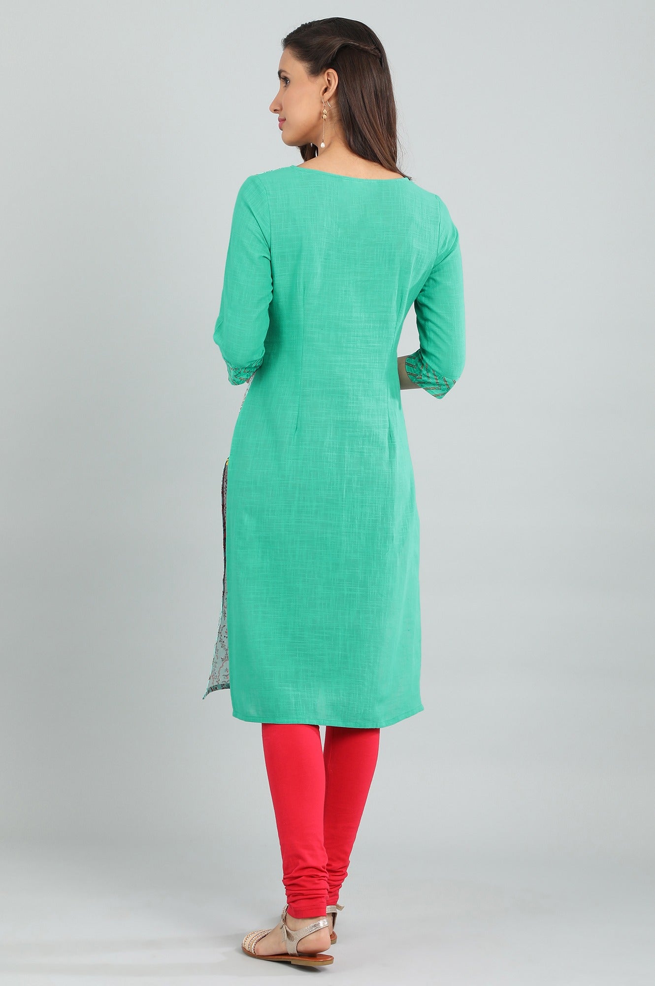 Green Round Neck Printed kurta