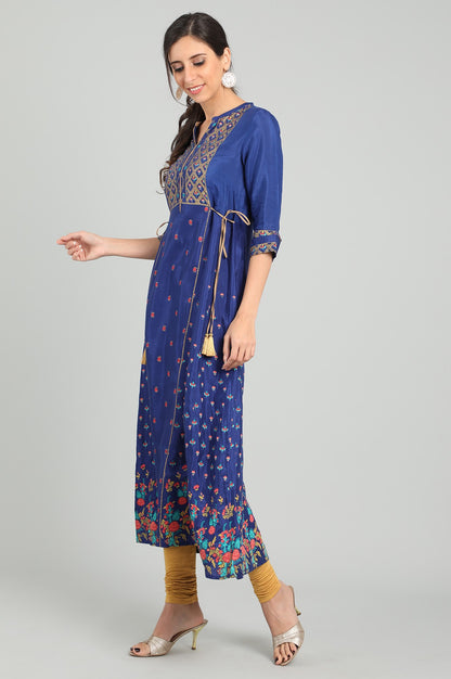 Blue Band Collar Printed kurta