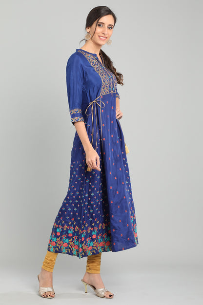 Blue Band Collar Printed kurta