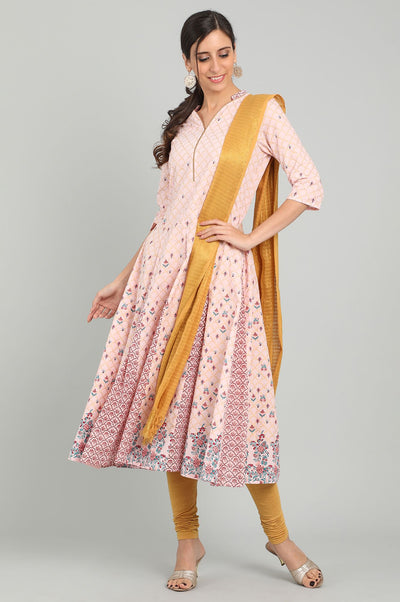 Pink Band Collar Printed kurta