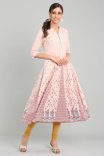 Pink Band Collar Printed kurta