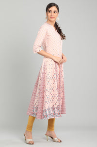 Pink Band Collar Printed kurta