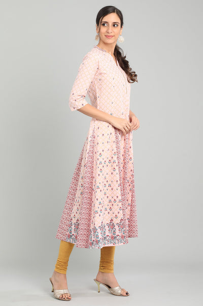 Pink Band Collar Printed kurta