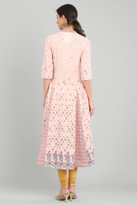 Pink Band Collar Printed kurta