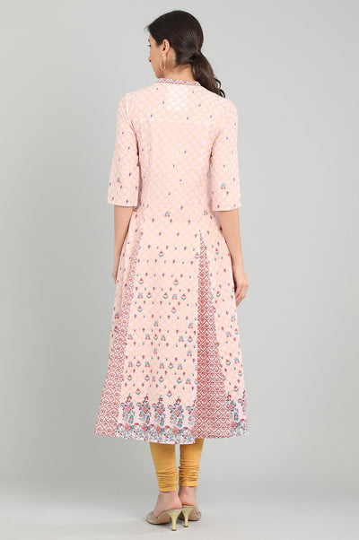 Pink Band Collar Printed kurta