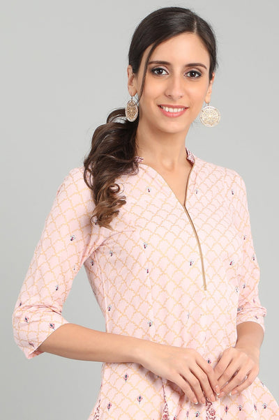Pink Band Collar Printed kurta