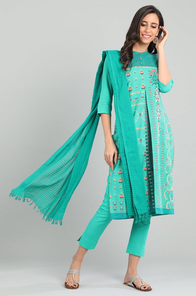 Green Band Collar Printed kurta