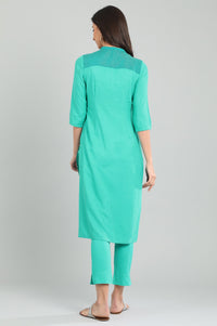 Green Band Collar Printed kurta