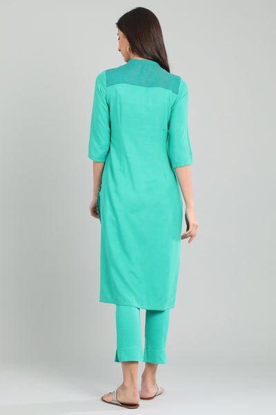 Green Band Collar Printed kurta