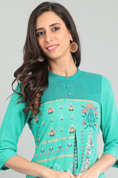 Green Band Collar Printed kurta