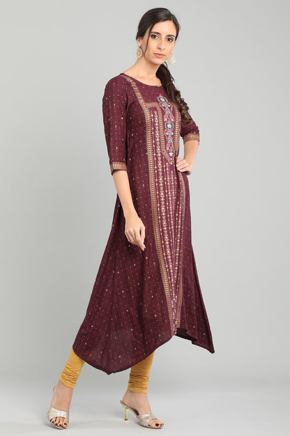 Maroon Round Neck Printed kurta